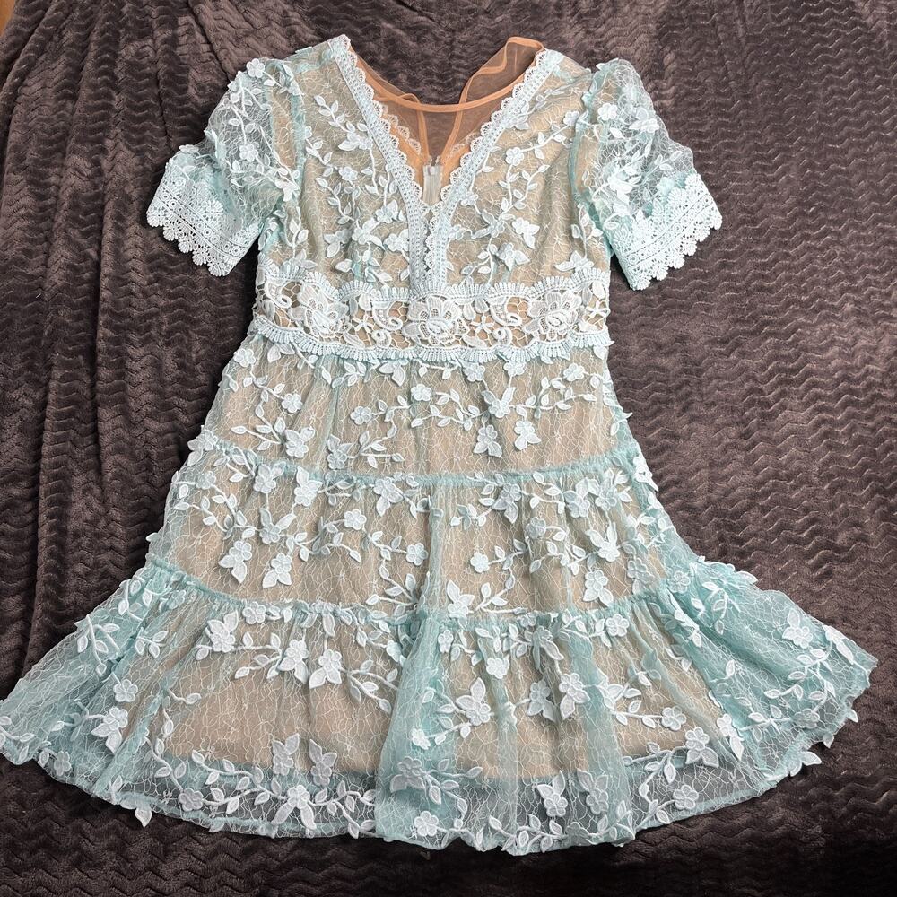 Adrianna Papell glacier 3D embroidered fit & flare cocktail Size 12